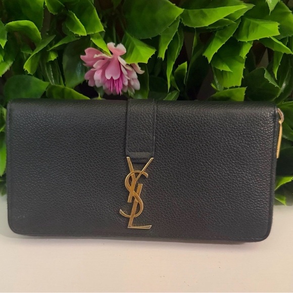 Yves Saint Laurent Handbags - Saint Laurent Green YSL Monogram Leather Wallet
